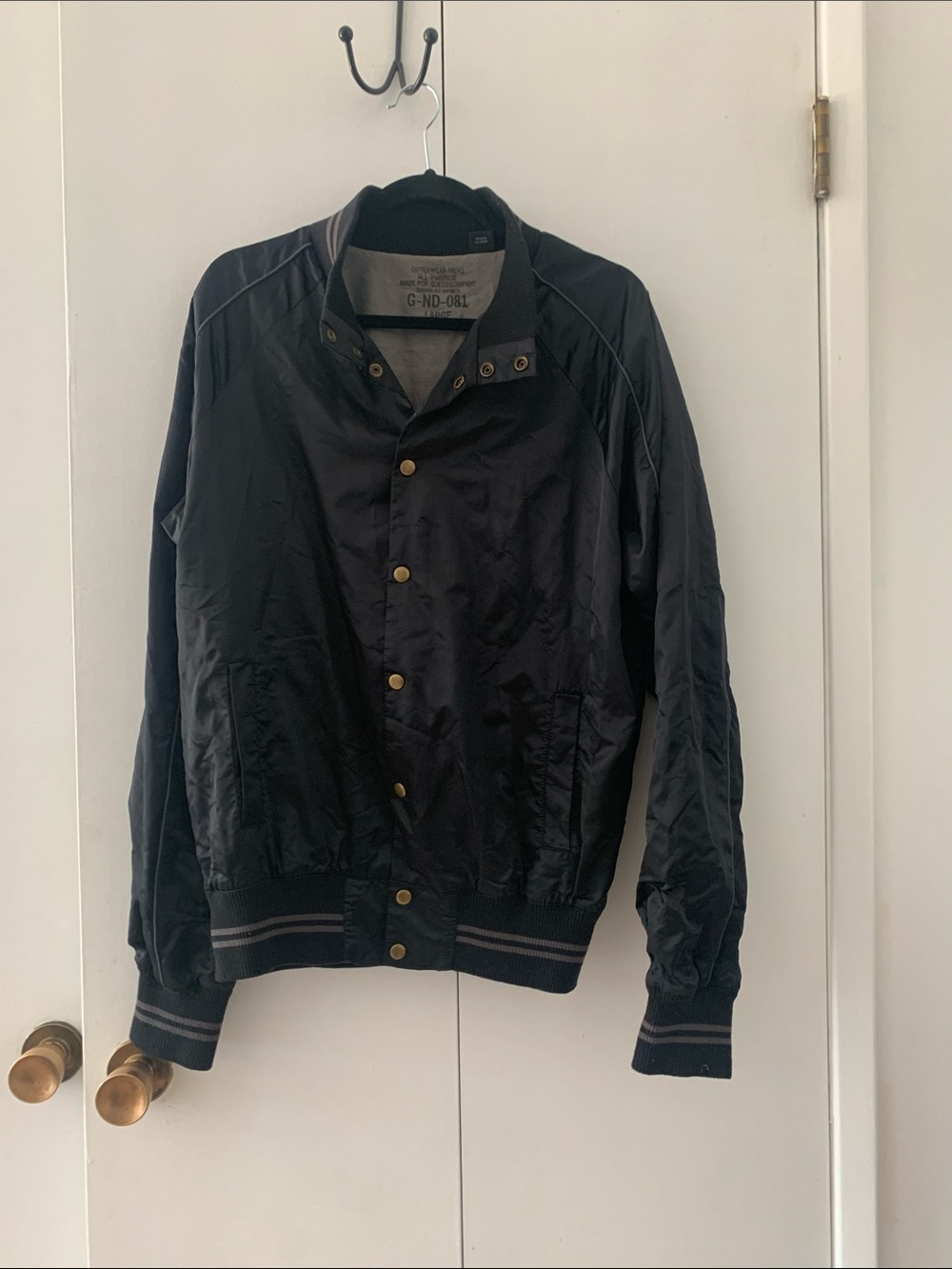 Guess Black Bomber Jacket with Gold Snap Buttons